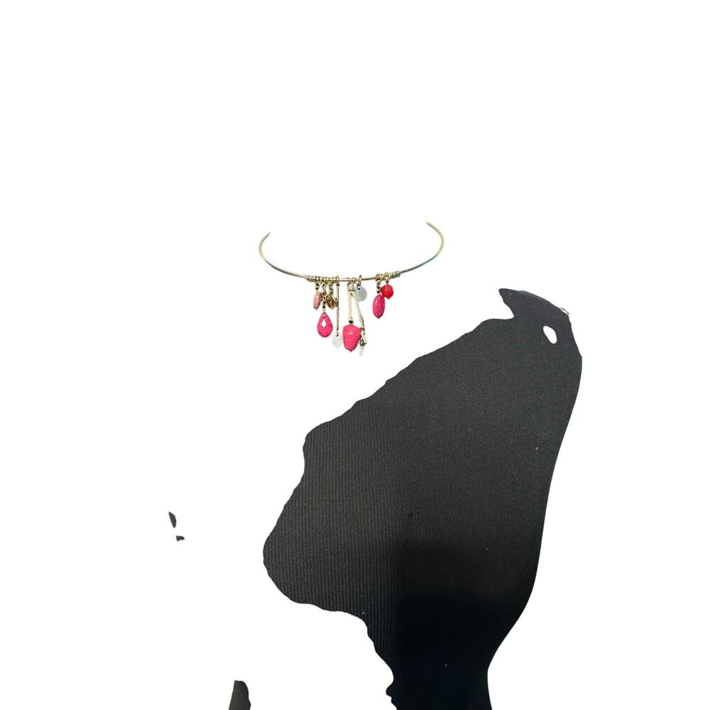 Aqua pink charms on gold choker necklace